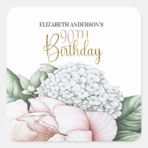 Sticker Carré Pivoine Rose Pâle Florale 90e Anniversaire