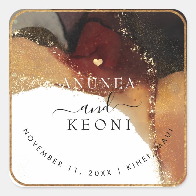 Sticker Carré PixDezine Encre Abstraite Alcool Faux Or (Devant)