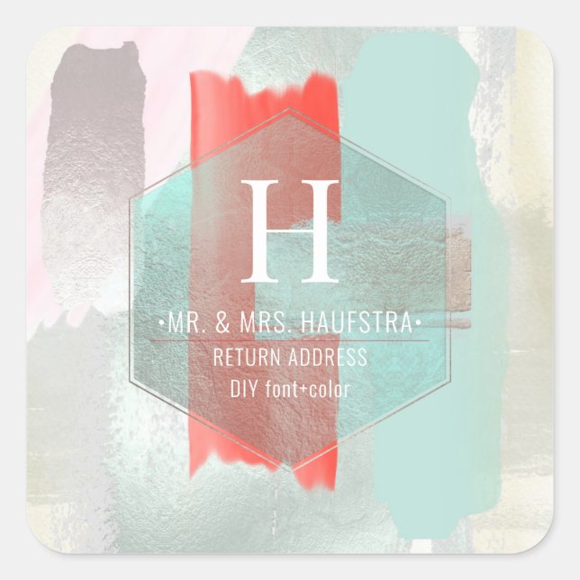 Sticker Carré PixDezines Aquarelle Art Moderne Corail Seafoam (Devant)