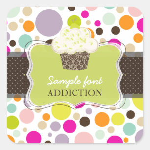 Sticker Carré PixDezines couleurs diy/bubble gum+gâteau cupcake 