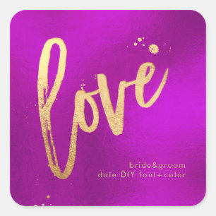 Sticker Carré PixDezines faux or/amour ébloui, Magenta