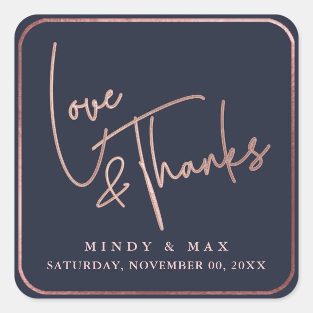 Sticker Carré PixDezines FAUX ROSE GOLD LOVE+THANKS|DIY COULEUR (Devant)