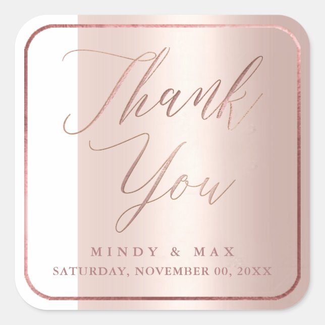 Sticker Carré PixDezines FAUX ROSE GOLD MERCI, SCRIPT MODERNE (Devant)