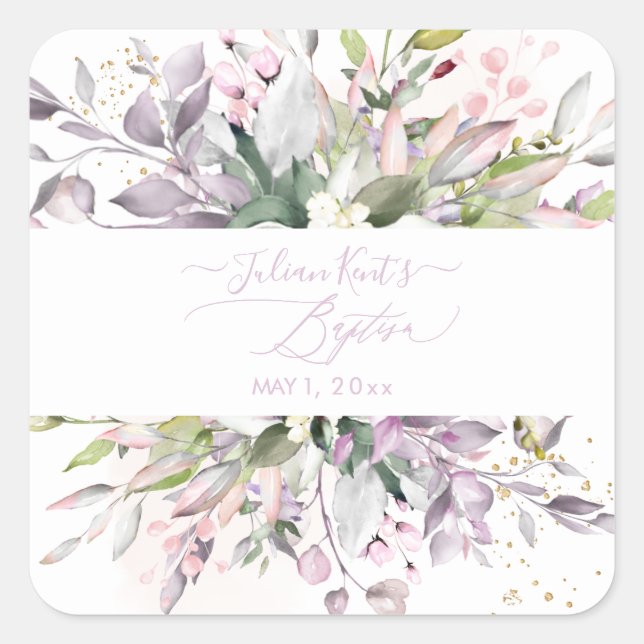 Sticker Carré PixDezines H2 Pink Eucalyptus Baptism Classic Roun (Devant)