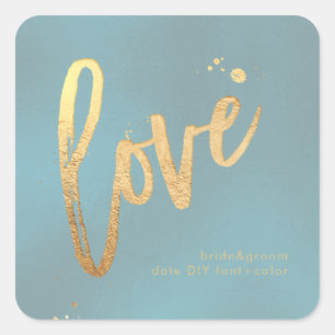 Sticker Carré PixDezines Love, faux or Dusty Turquoise Blue