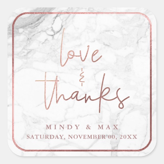 Sticker Carré PixDezines MARBLE FAUX ROSE OR LOVE+MERCI (Devant)