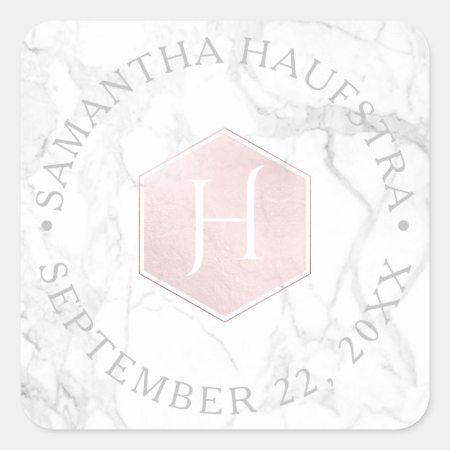 Sticker Carré PixDezines Monogram Blush Pink Honeypeb (Devant)