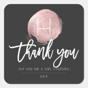 Sticker Carré PixDezines Monogram Faux Rose Gold Foil, Merci