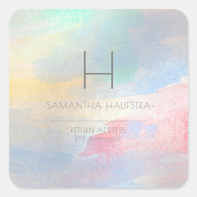 Sticker Carré PixDezines Monogramme Iridescent Aquarelle Pincée (Devant)