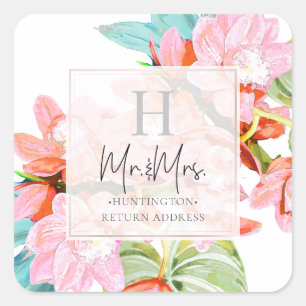 Sticker Carré PixDezines Orchid Isle, Blush Orchid Aqua Ti