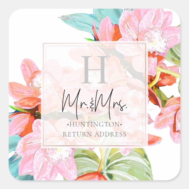 Sticker Carré PixDezines Orchid Isle, Blush Orchid Aqua Ti (Devant)