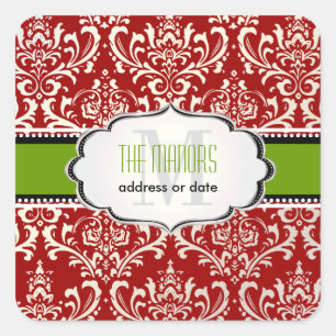 Sticker Carré PixDezines Rouge+Blanc Rossi Damask/Noël