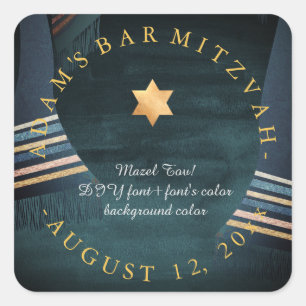 Sticker Carré PixDezines Tallit Bar Mitzvah/Aquarelle Fond