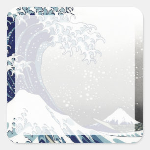 Sticker Carré PixDezines Vintage, Grande Vague, Hokusai 葛飾北斎の神奈川