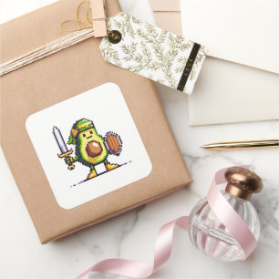 Sticker Carré Pixel Avocado Warrior - 8 bits de personnage de je