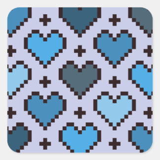 Sticker Carré Pixel coeur motif bleu et violet