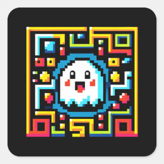 Sticker Carré Pixel Ghost Maze - Jeu Retro Inspiré Arcade