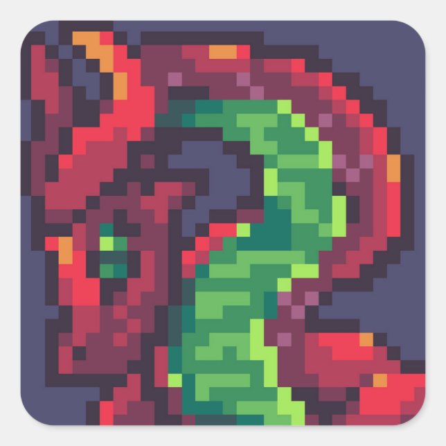 Sticker Carré Pixelart, Pixel Art draon (Devant)