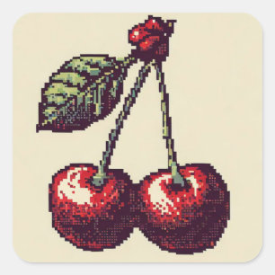 Sticker Carré Pixels cerisiers