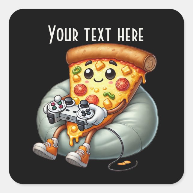 Sticker Carré pizza cool gamer (Devant)