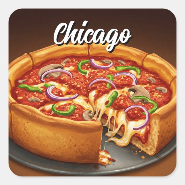Sticker Carré Pizza de Chicago Deep Dish (Devant)