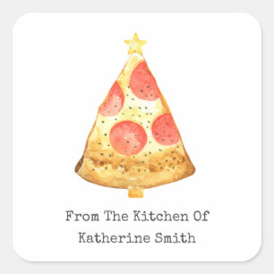 Sticker Carré Pizza Pepperoni Arbre De Noël De La Cuisine De