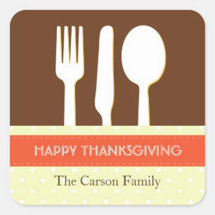 Sticker Carré Placement de l'ustensile cadre orange brun thanksg