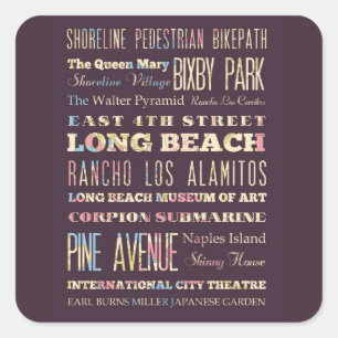 Sticker Carré Places célèbres de Long Beach, Californie.