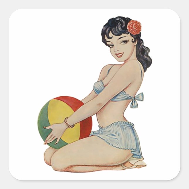 Sticker Carré Plage Belle - Vintage fille à la broche (Devant)