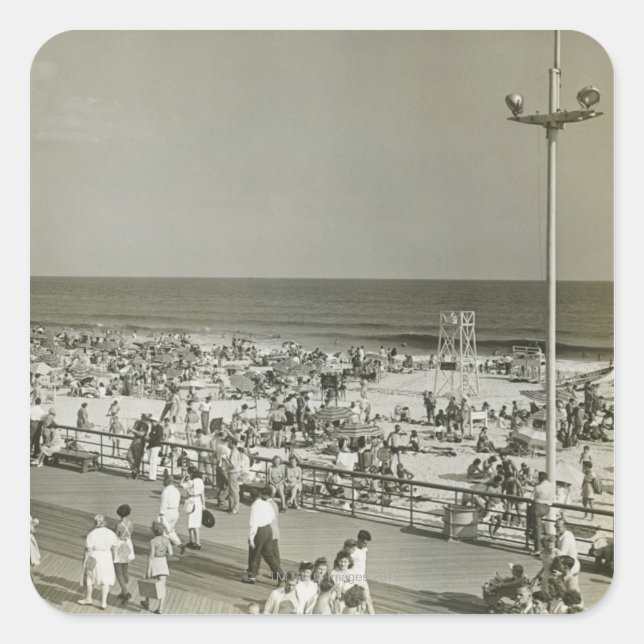 Sticker Carré Plage bondée (Devant)