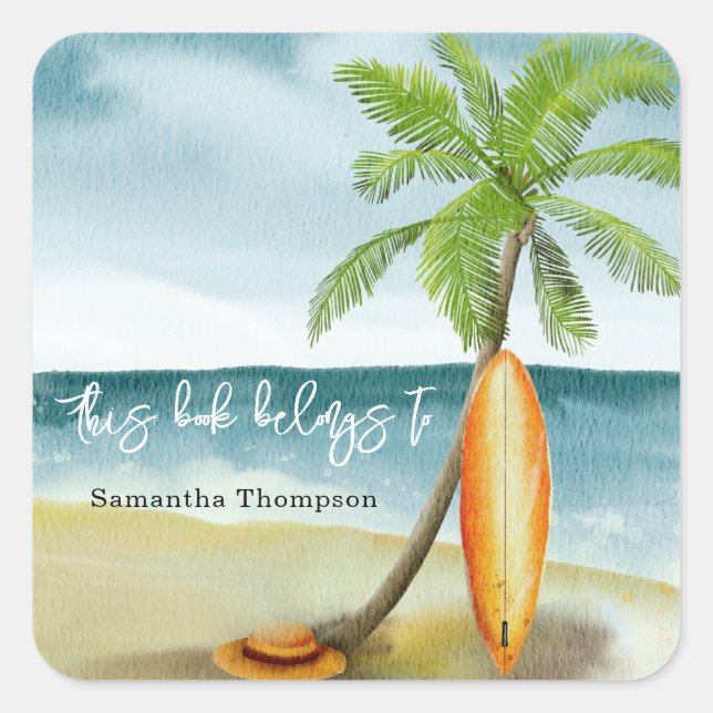 Sticker Carré Plage - ce livre appartient à (Devant)