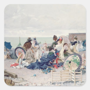 Sticker Carré Plage chez Yport, 1878 (huile sur la toile)