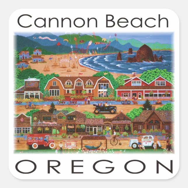 Sticker Carré Plage de Cannon ~ Oregon (Devant)