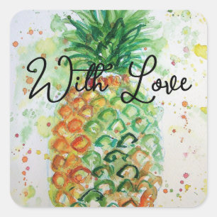Sticker Carré Plage De Fruits D'Ananas Jaune Avec Amour
