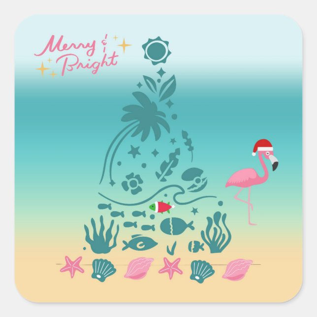 Sticker Carré Plage de Noël Joyeuse et Lumineuse (Devant)