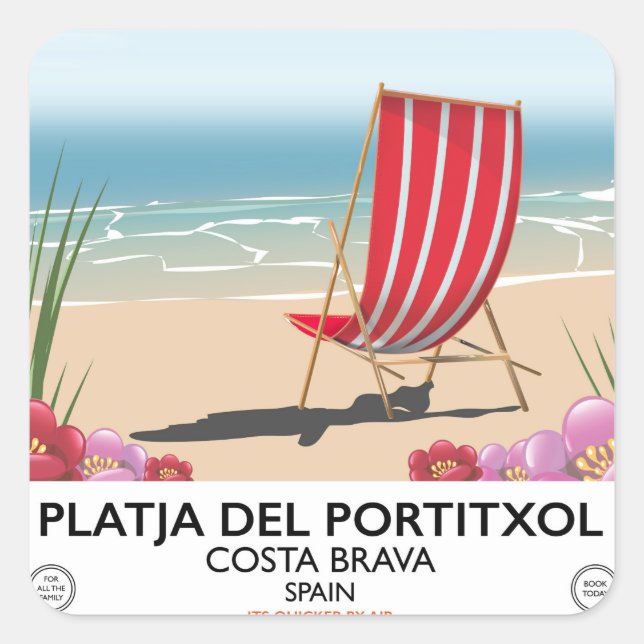 Sticker Carré Plage de Portitxol, Costa Brava, Espagne (Devant)