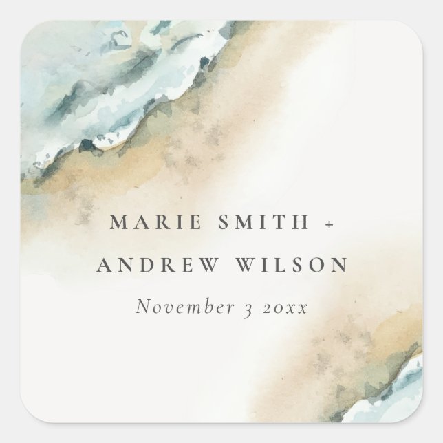 Sticker Carré Plage de sable de mer côtière Mariage nautique (Devant)