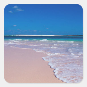 Sticker Carré Plage de sable rose à Conch Bay, Cat Island,