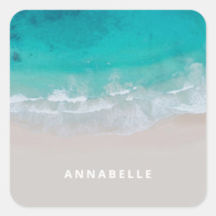 Sticker Carré plage de sable tropical océan vagues ensoleillée