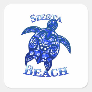 Sticker Carré Plage de Siesta Floride Vacances Tortue Tribale