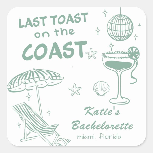 Sticker Carré Plage Dernier toast Coast Green Bachelorette Party (Devant)