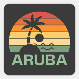 Sticker Carré Plage d'été d'Aruba Vintage Palm Trees