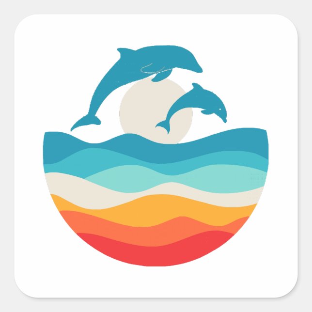 Sticker Carré Plage Dolphin vintage Retro Summer Time (Devant)