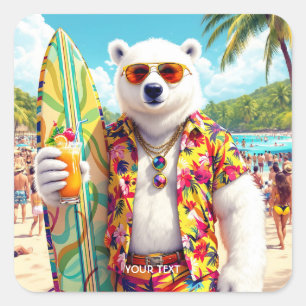 Sticker Carré Plage d'ours polaire mignon fantastique