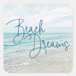 Sticker Carré Plage Dreams Citation Inspiration Rétro Ocean Wave