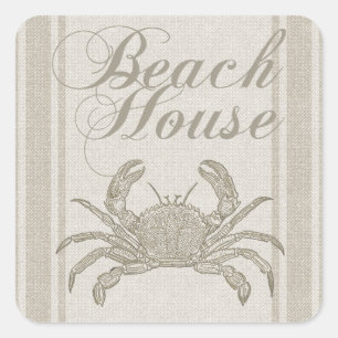 Sticker Carré Plage House Crab Seashore