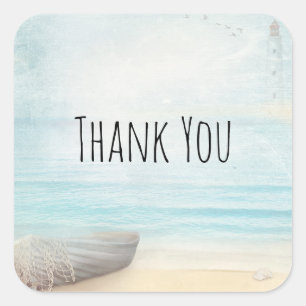 Sticker Carré Plage nautique avec Rowboat & Fishing Net