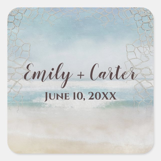 Sticker Carré Plage Ocean mariage Avec Net (Devant)