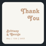 Sticker Carré Plage Retro | Ivory Merci Wedding Favor<br><div class="desc">Cette plage rétro | ivoire merci mariage carré autocollant est parfait pour votre simple vintage, coloré boho tropical mariage d'été. Sa police bohème unique du milieu du siècle donne à ce design une ambiance minimaliste super hippie classique. Supposons que vous cherchiez un design qui présente des couleurs vives et rustiques...</div>