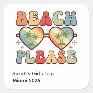Sticker Carré Plage Rétro S'il Vous Plaît Coucher de Soleil Palm